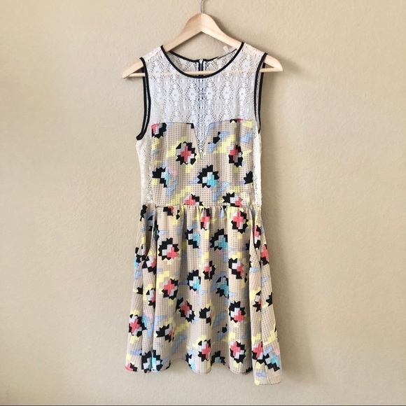 RACHEL Rachel Roy lace geometric print dress - Picture 1 of 4